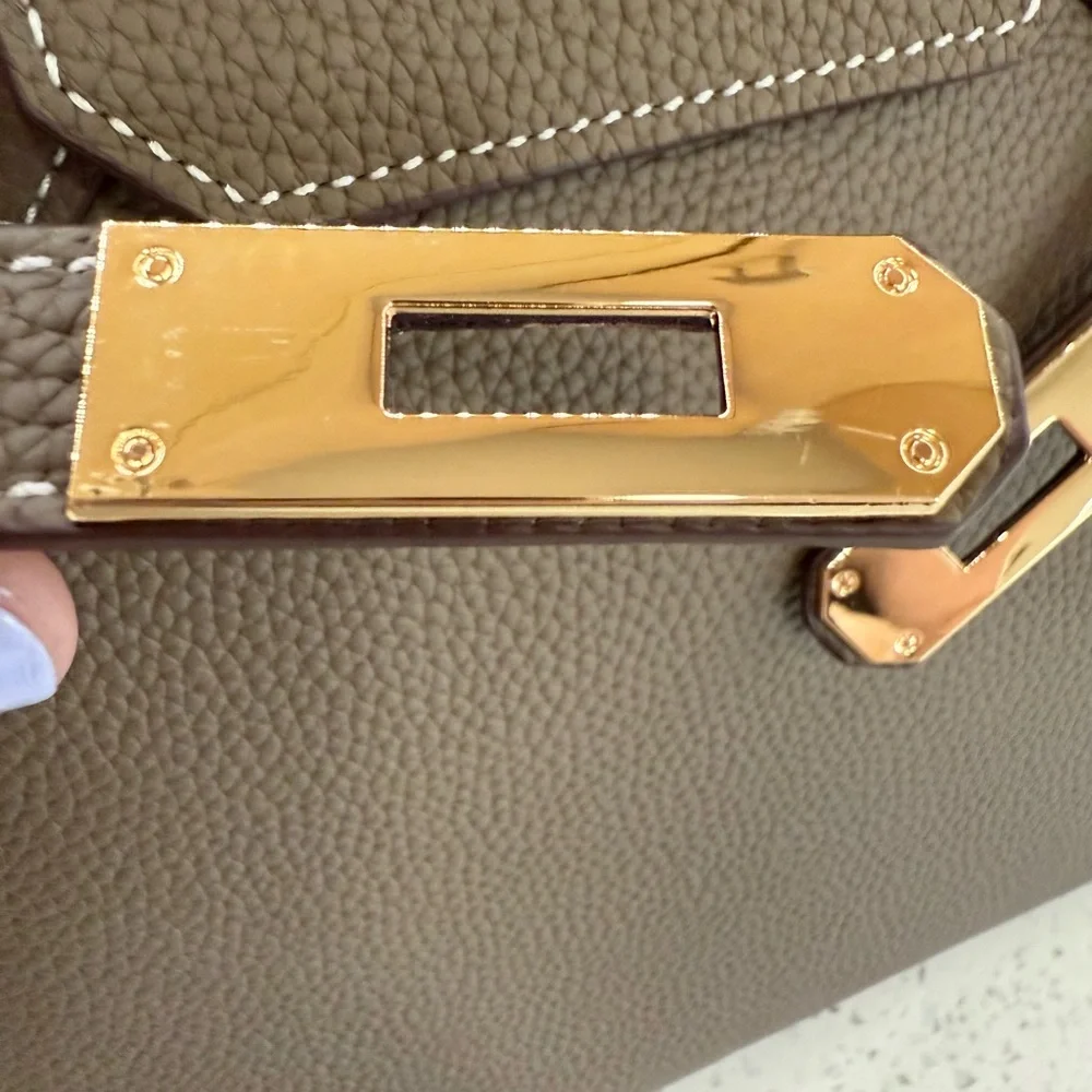 Birkin 35 Etoupe Togo inspired Taupe Leather Handbag with gold hardware - Picture 14 of 16